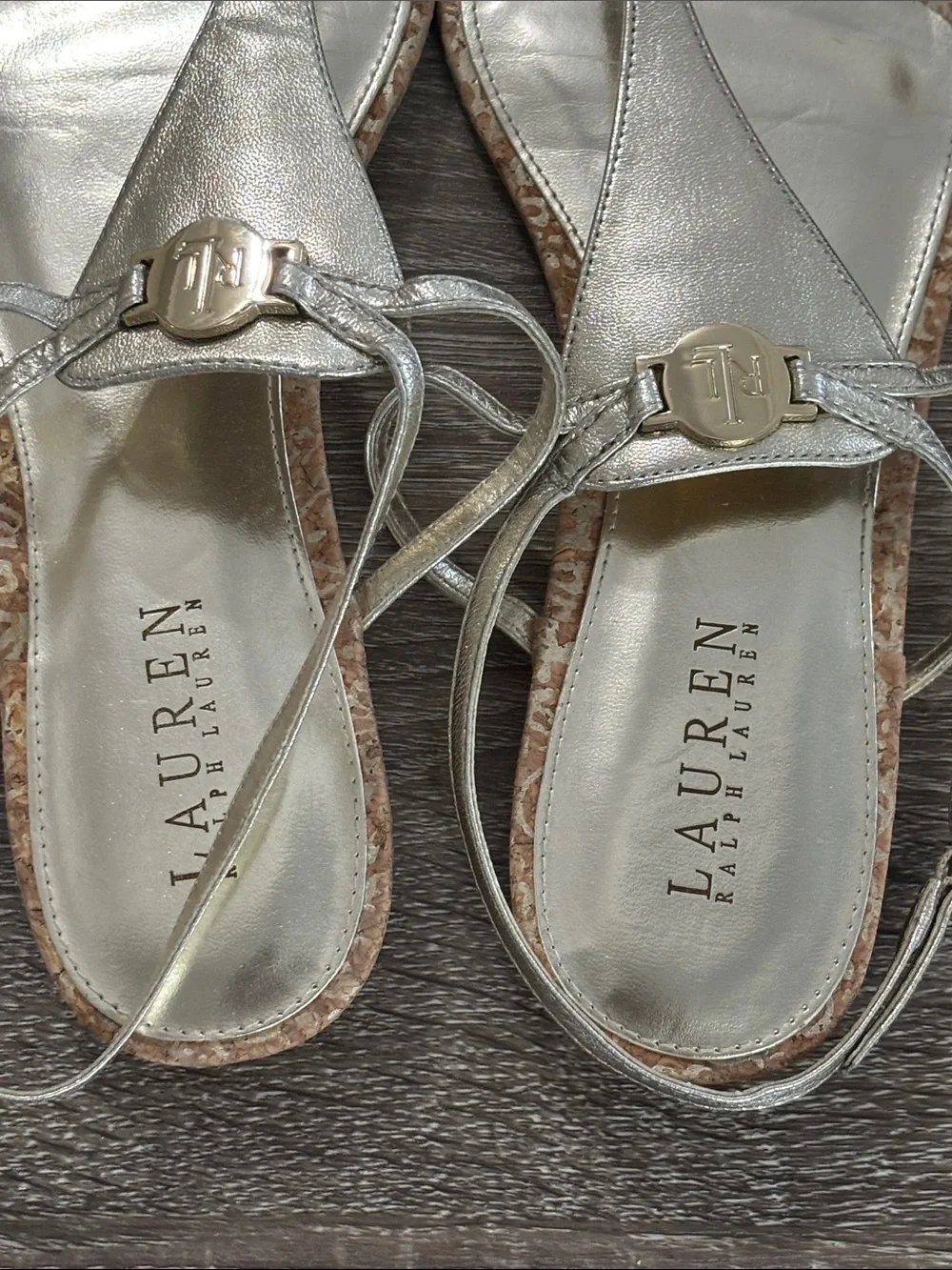 Ralph Lauren Metallic Gold Leather Slingback Thong Sandals size 10